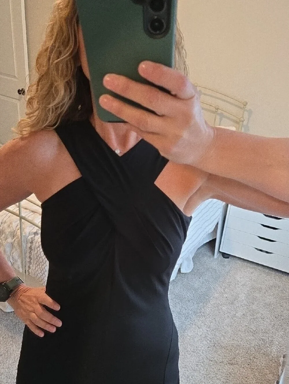 Michael Kors Black One-Shoulder Cross-Front Dress